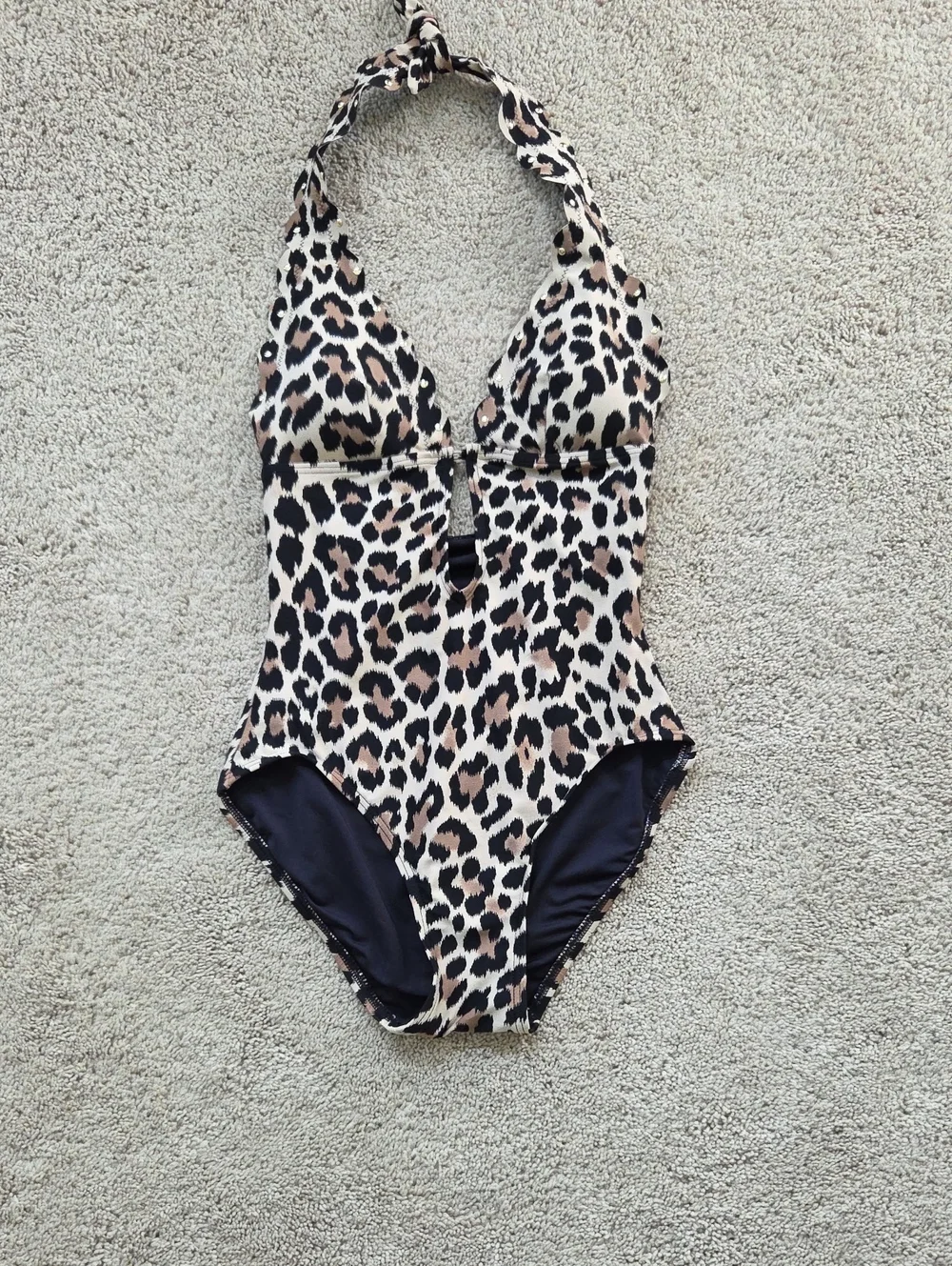 kate spade Leopard Print Halter One-Piece Swimsuit in Black and Tan
